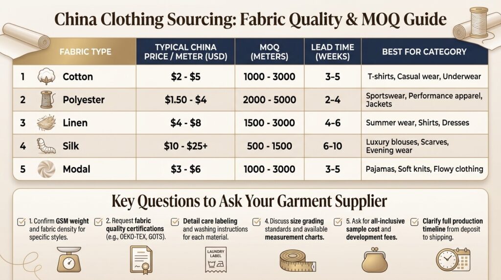china clothing fabric guide